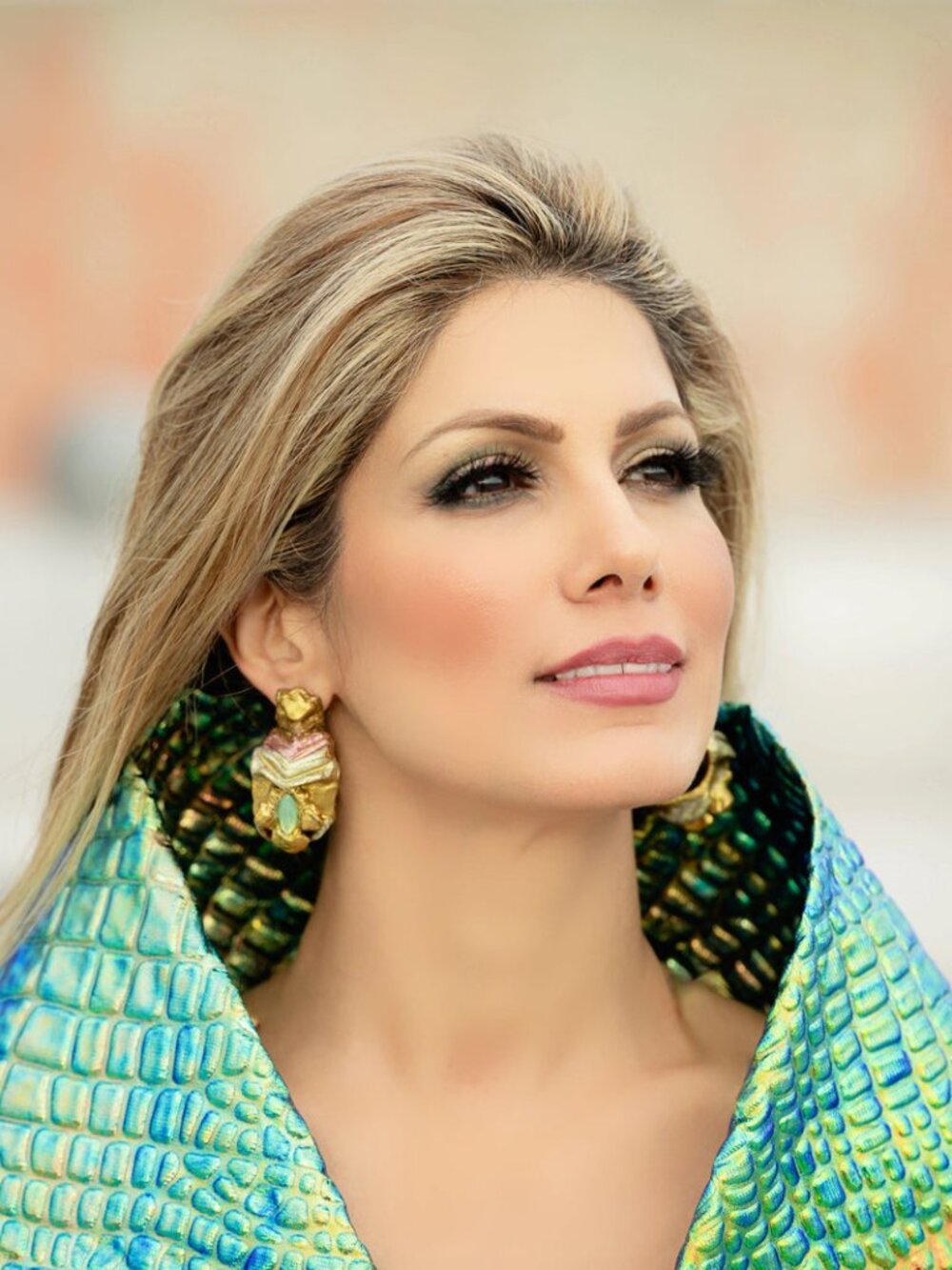 Handmade Papier-Mâché Gold Leaf Statement Earrings, Opal Color Stone, Passion